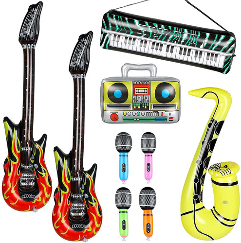 8 Piezas Rock Toy Set Retro Inflable Boombox Micrófono...