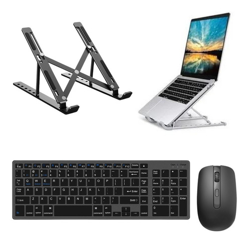 Teclado Mouse Wireless E Suporte Branco Para Notebook Dell Cor do teclado Preto
