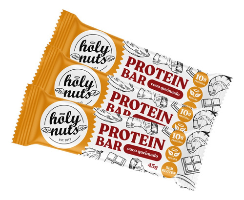 Barra De Proteina Holy Nuts Vegana Coco Queimado 45g 3un