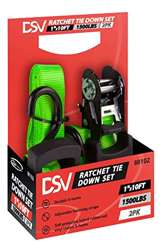 Ratchet Tie Down Straps - (2pk) 1  X 10' 1500 Lb Break ...