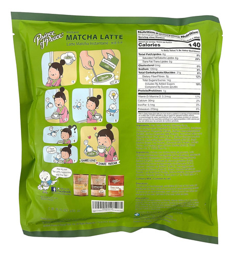 Bebida Matcha Latte 3 En 1 - 24 Bolsitas Japonés Rico