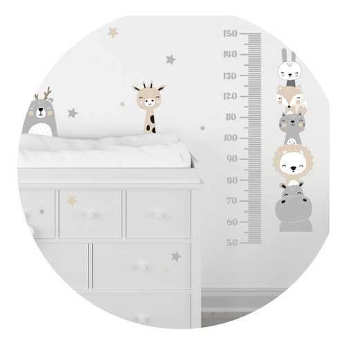 Imagen 1 de 6 de Vinilo Decorativo Medidor Infantil Animalitos Nordico