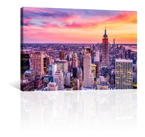 Cuadro Decorativo Nueva York Canvas Atardecer En La Ciudad