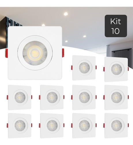 Kit 10 Spot Led 5w Dicroica Direcionavel Quadrado Luz Neutro Cor Branco/neutro 110v/220v