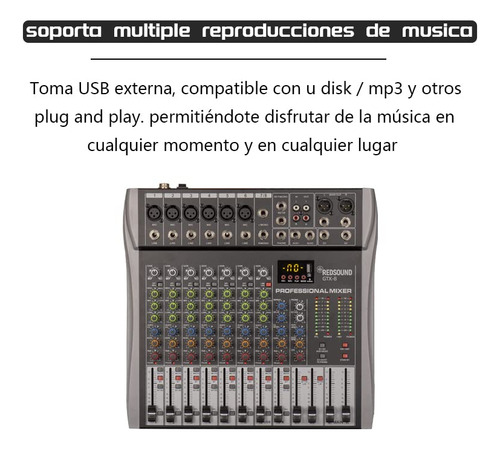 Gochanmi Gtx8 Mezcladora De Audio 8 Canale Usb Bluetooth 48v