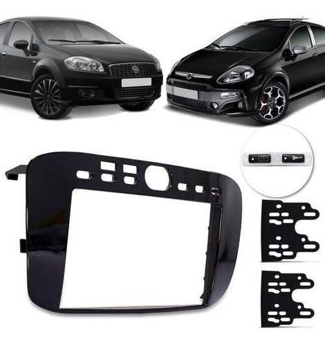 Moldura Painel Dvd 2 Din Mp5 Fiat Punto Linea Black Piano