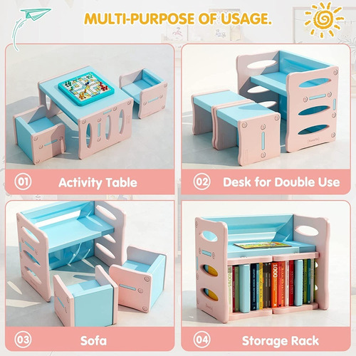 Juego De Mesa Y 2 Sillas P/niños Benarita Color Rosa-azul