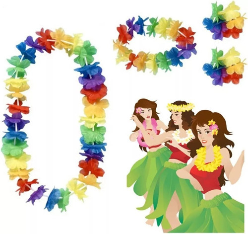 12 Collares De Flores Hawaiano Fiesta Hora Loca Manilla