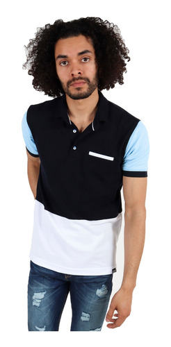Imagen 1 de 6 de Playera Tipo Polo Hombre Manga Corta Block Azul Marino