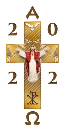 Imagem 3 de 4 de Vela Círio Pascal Jesus Ressuscitado Branco 20 Cm X 7 Cm