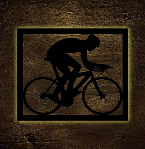 Cuadro Ciclismo - Ciclista Madera C/luz Led Calida 60x50 Cmt