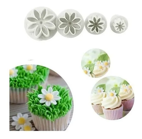 4 Molde Fondant Cortador Con Expulsor Fondant Flor Margarita