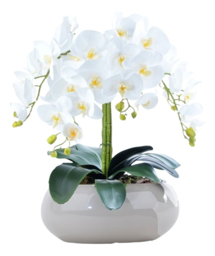 Arranjo 6 Orquídeas Artificiais Brancas Em Vaso Nude