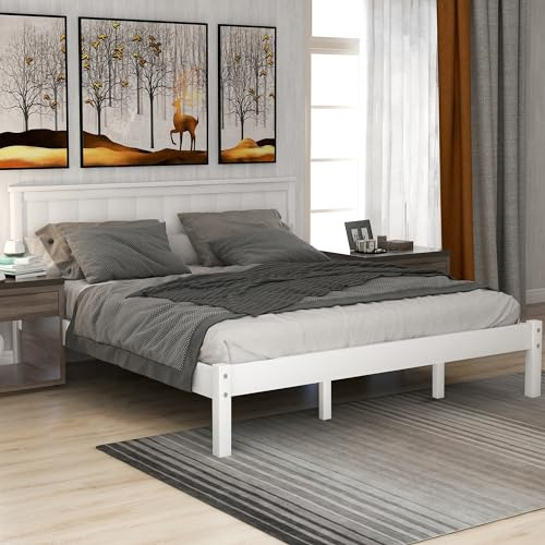 Cama Queen Size De Madera Con Cabecera - Blanco