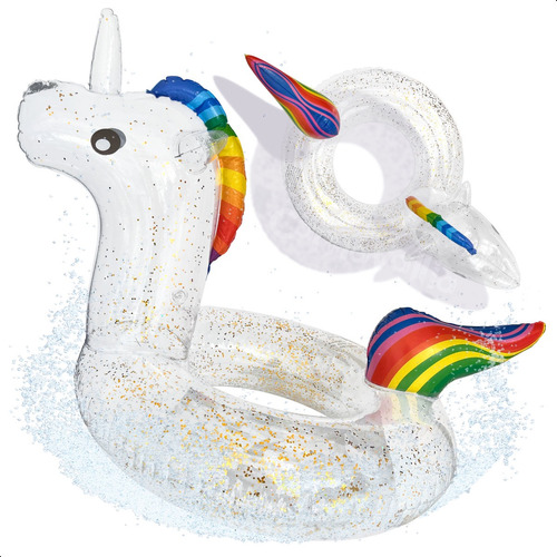 Flotador Unicornio Infantil Transparente Glitter Salvavidas