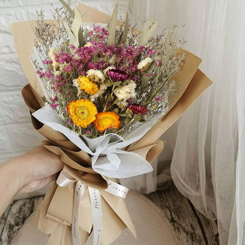 Ramo De Flores Secas De Estilo Nórdico: Rosa, Algodón, Eucal