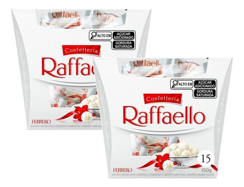 2 Bombom Raffaello Ferrero Caixa Presente 15 Unidades 150g