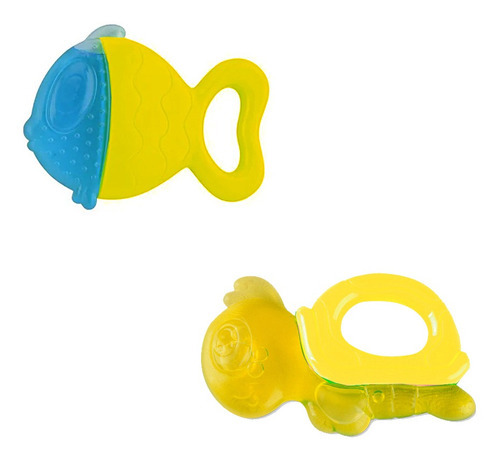 Kit Mordedor Para Bebê Infantil 0 A 18 Meses Peixe E Tartaru Cor Amarelo Animais