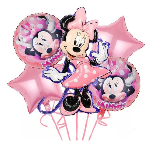 Set Globos Aluminio Minnie Mouse De 5 Piezas Para Cumpleaños