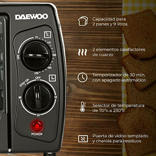 Daewoo Horno Eléctrico Daewoo Negro Dot-1645 9 Litros Y