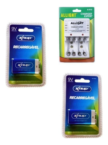 Kit 2 Bateria Recarregáv 9v + Carreg Bateria Pilha Aa/aaa/9v