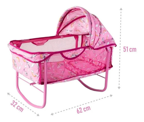 Cuna Mecedora Infantil para Muñeca Reborn Milano Color Rosa