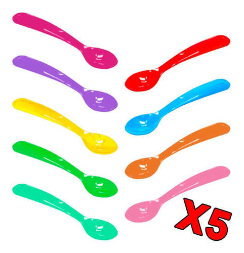 Set X5 Cucharas Infantil Plastico Colores Bebes Niños Niñas