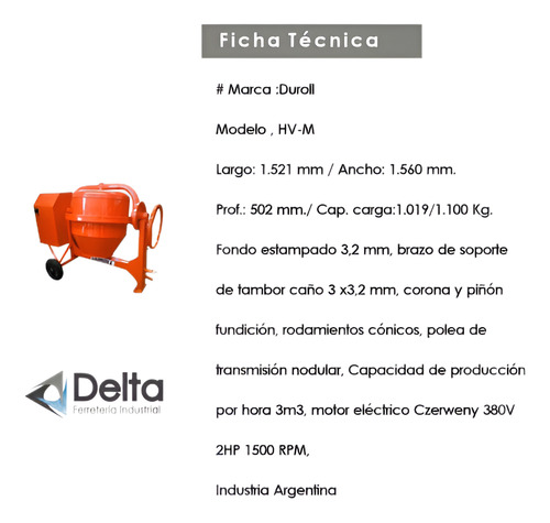 Hormigonera De Volteo 400lts Motor Monofásico Duroll