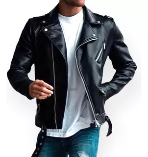 Casaca De Cuero Estilo Biker De Hombre