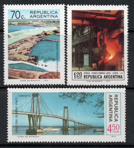 Imagen 1 de 1 de Argentina 3 Sellos Mint Obras De Infraestructura 2° Año 1974