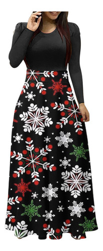 Vestido L Para Mujer, Talla Grande, Estampado Navideño, Mang