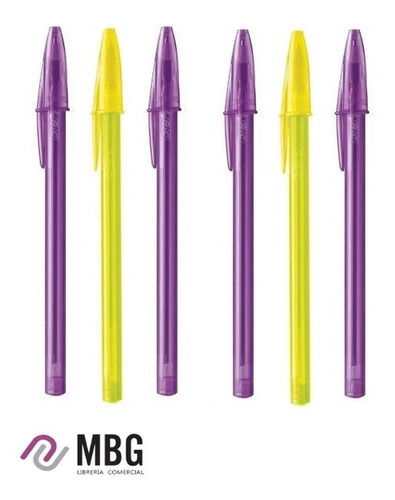 Bolígrafo Bic Cristal Fashion X6 Colores Lila Y Verde Suelto