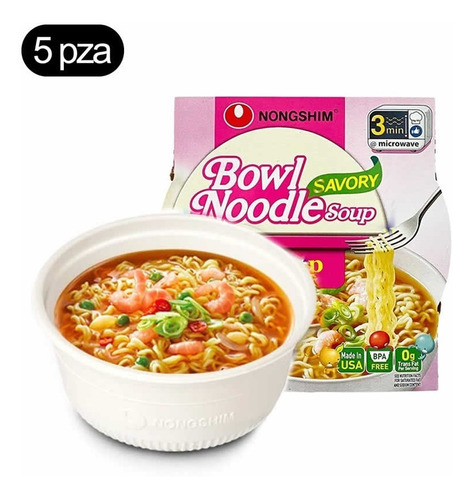 5 Nongshim Bowl Noodle Soup Camarón No Picante 86g 5 Piezas