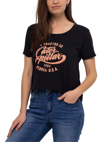 Remera Caterpillar Joyce Crop Tee Pitch Black-papaya Dama