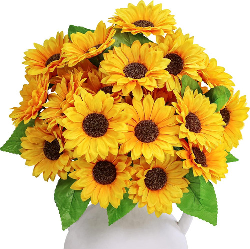 6 Pcs Artificial Sunflower Bushes 11.8  Tall Yellow Sil...