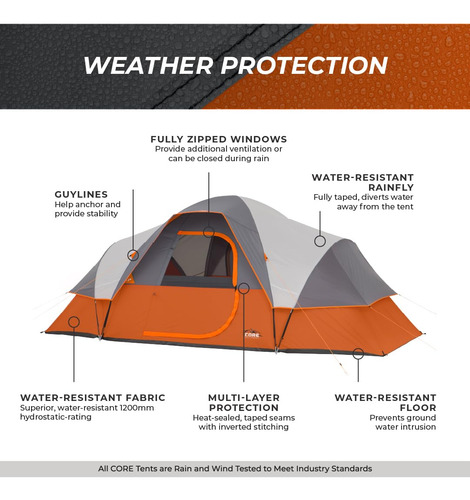 Domo Extendido Tent Core Para 9 Personas, 488 Cm X 274 Cm