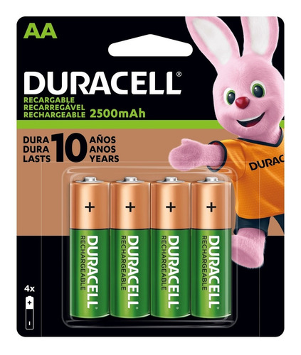 Imagen 1 de 1 de Pack 4 Pilas Aa Recargables De 2500mah Duracell