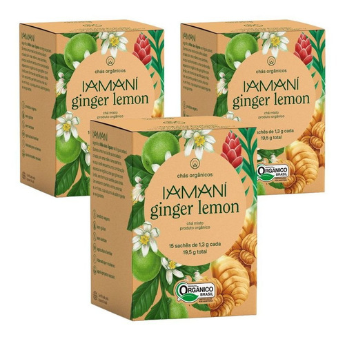 Kit Chá Misto Iamaní Ginger Lemon Orgânico Gengibre Limão 45