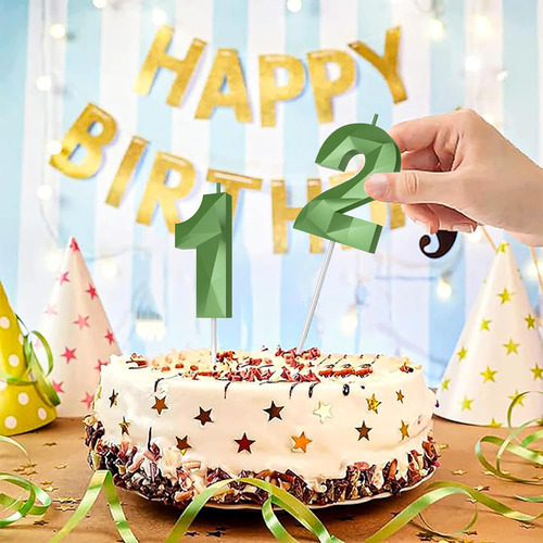 Velas De Cumpleaños Con Número (14 Velas Verdes) Con Forma D