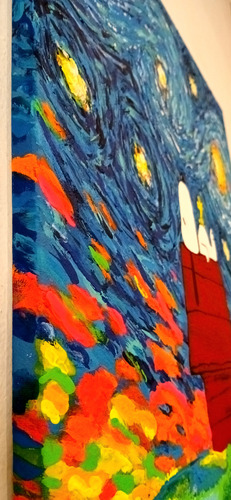 Snoopy Pintado A Mano Noche Estrellada