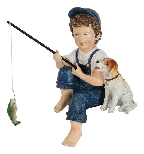 Lily's Home Fishing Little Boy With Dog. Mini Figura De Pati