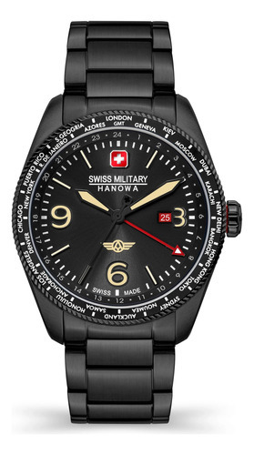 Reloj Swiss Military Smwgh2100930 Para Hombre Cristal Zafiro Color de la malla Negro Color del bisel Negro Color del fondo Negro