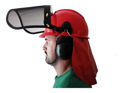 Capacete Com Protetor De Pescoço Viseira E Abafador Oricular