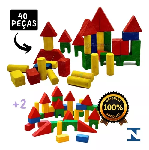 Blocos de Montar de Madeira Multiblocks Colorido 50 Peças