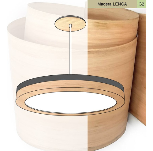 Lampara Techo Colgante Dual 42x6 30w Tubo Madera G2 + Color