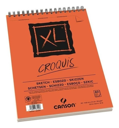 Cuaderno Canson Block Xl Croquis A5 90 Grs. 60 Hojas Color Blanco