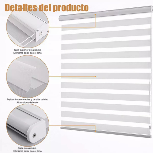 Persiana Sheer Blanca Enrollable 80cmx200cm Dia Noche