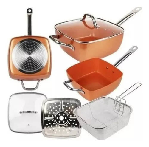 Sartén 3 En 1 Freidor Copper Pan 24cm  + Rejilla + Canasta 