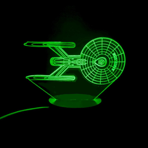 Lámpara 3d Nave Uss Enterprise Star Trek Base Madera