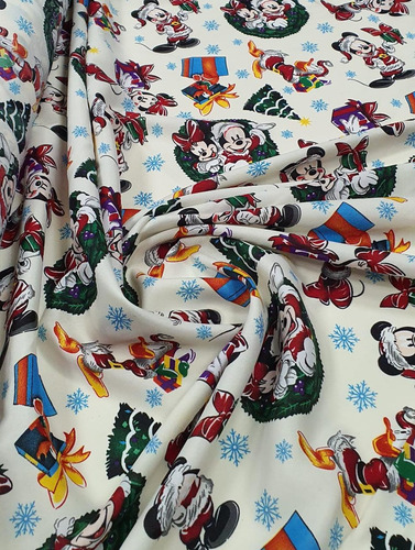 Tecido Oxford Natalino Mickey Fundo Branco